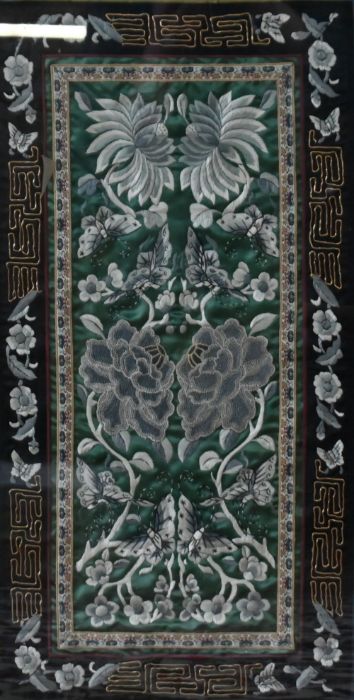 Two Chinese floral silk embroidered panels, framed and glazed - Image 3 of 3