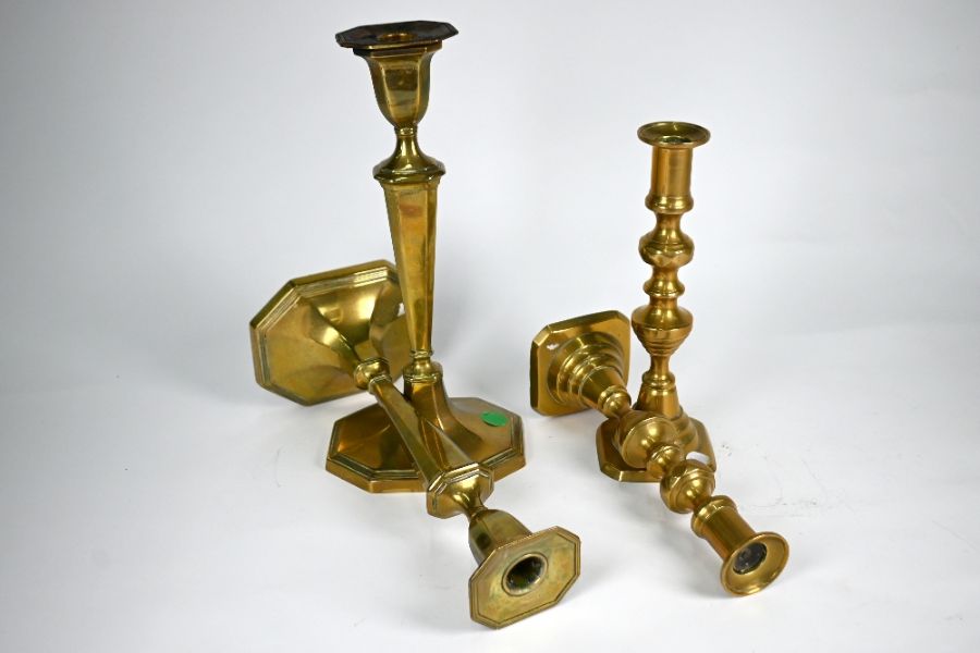 Two pairs of 19th century brass baluster candlesticks - Image 2 of 4