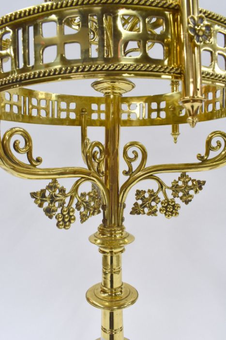 A Victorian Gothic Revival floor standing brass candle luminaire - Image 3 of 8