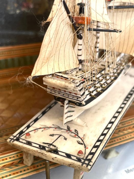 A fine Napoleonic 'Prisoner of War' work bone model warship - Image 9 of 10