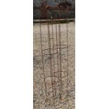 A pair of weathered steel ball head garden obelisks, 58 cm x 24 cm