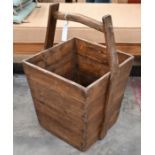 A Chinese hardwood square tapering rice or well bucket