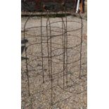 A pair of weathered steel ball head garden obelisks, 137 cm x 60 cm