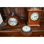 Two mantel clocks and a barometer