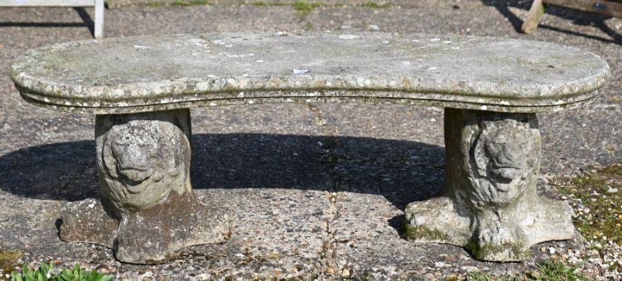 A weathered and reconstituted cast stone garden bench - Image 2 of 2