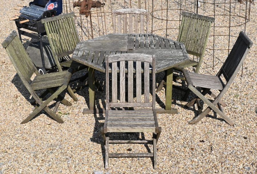 Weathered teak dining table and six chairs - Image 2 of 4