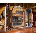 A mahogany framed triptych dressing table mirror