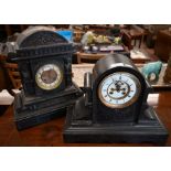 Two late 19th/early 20th century architectural slate mantel clocks