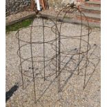 A pair of weathered steel ball head garden obelisks, 135 cm x 60 cm
