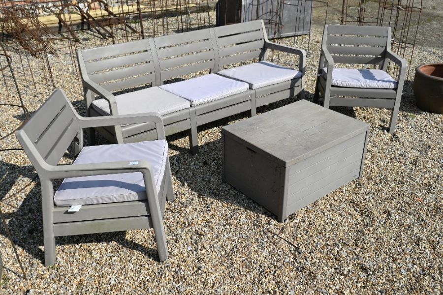 A Danetti grey plastic three seater garden sofa, armchairs and storage box - Image 2 of 3