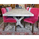 Oka dining table and eight velvet chairs