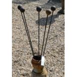Five ball head weathered steel garden stakes, 129 cm