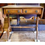 A reproduction sofa table with two frieze drawers