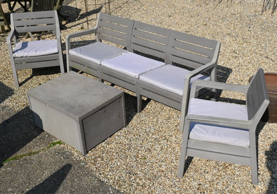 A Danetti grey plastic three seater garden sofa, armchairs and storage box - Image 3 of 3