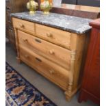 A Continental waxed pine chest of two short and two long drawers