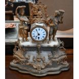 A 19th century French gilt metal and alabster figural mantel clock