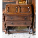 A Carolean style oak fall front bureau