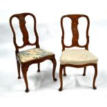 Two Dutch floral marquetry side chairs