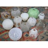 Twelve various Art Deco and other glass light shades