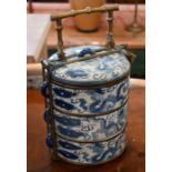 A Chinese blue and white ceramic three-tier 'bento' box