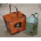 Vintage painted metal 'Red Cross' bucket and fuel can