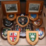Various military and other badges on shields