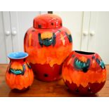 Three Poole Pottery Volcano vases
