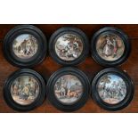 Six framed Pratt pot-lids