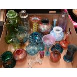 Various studio glass vases, Victorian and later coloured glassware