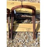 Ten small weathered steel curved garden plant frames, approx 45 cm h x 38 cm w
