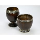 Two antique silver-mounted coconut cups