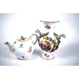 A Meissen porcelain baluster vase and a bullet-shaped teapot