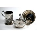 Silver basket, bowl and mug
