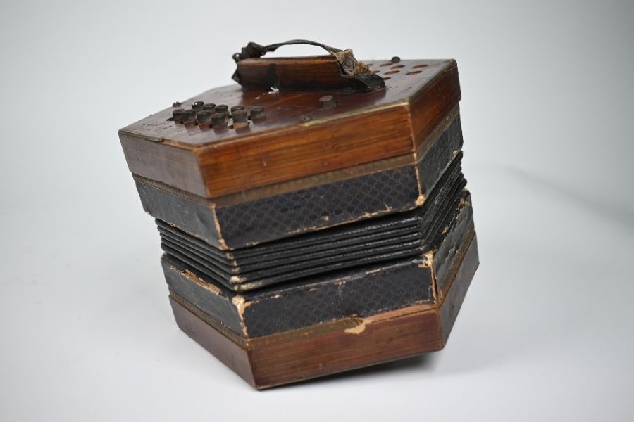 A Victorian stained wood hexagonal concertina - Image 4 of 7