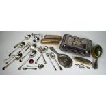 Silver backed brush set, electroplated entrée dish, etc.