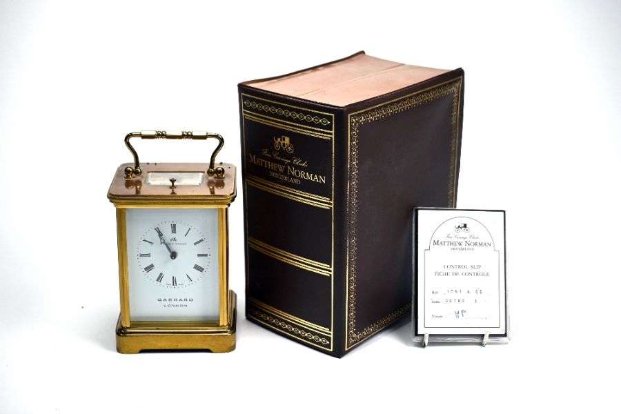 Matthew Norman Clocks, a Garrard of London retailed carriage clock