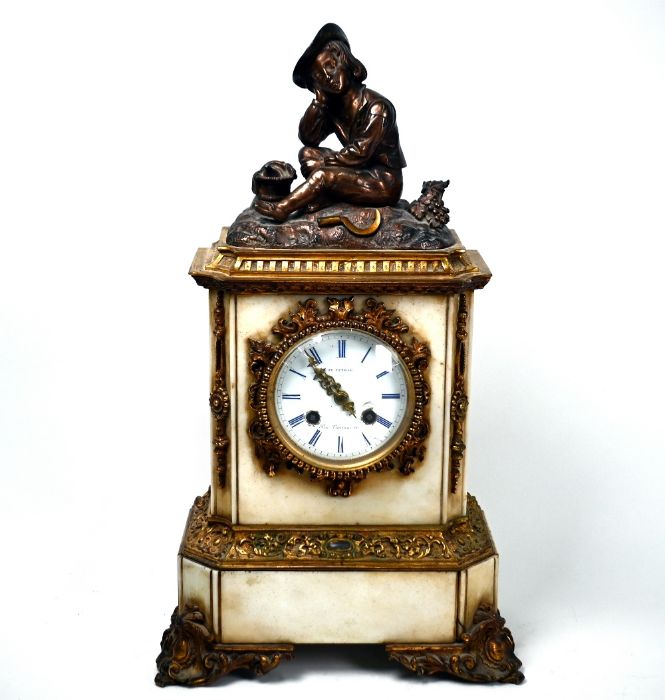 F Viteau, Rou Varriene, a late 19th century French gilt and marble 8-day mantel clock - Image 2 of 5
