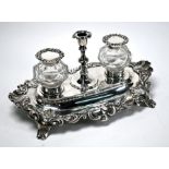 Victorian silver inkstand