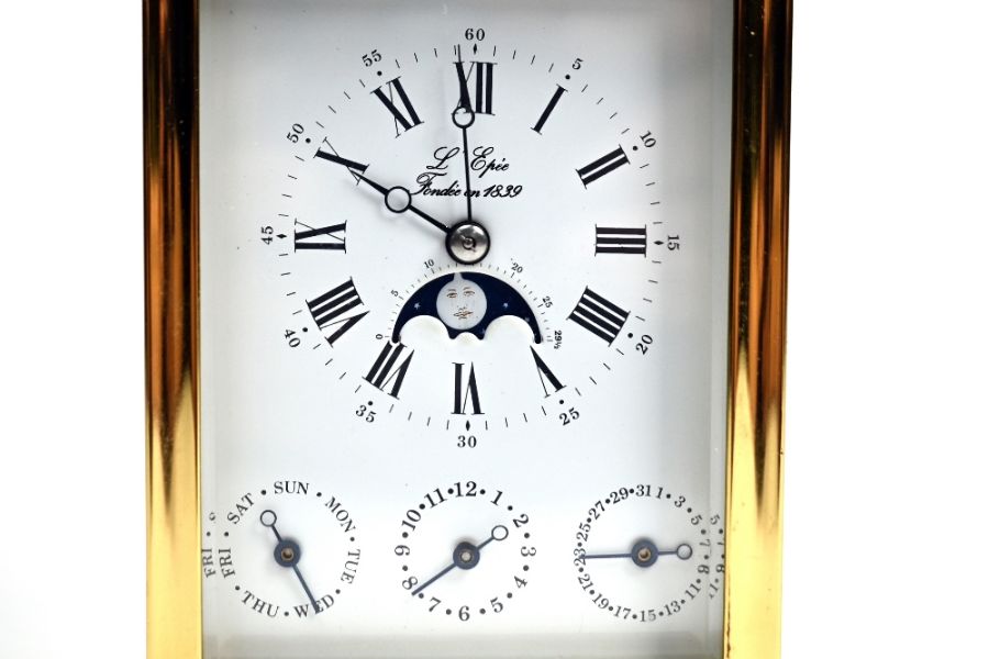 L'Epee, a contemporary French lacquered brass calendar carriage clock - Image 3 of 7