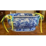 A Victorian blue and white transfer-printed oblong tureen