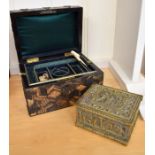 Coromandel jewellery box and oak lined brass casket