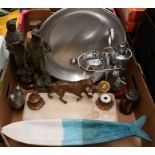 Brass and marble inkstand and other items