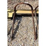 Ten weathered steel curved garden plant frames, approx 95 cm h x 37 cm w