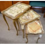 A nest of three Continental painted and gilded tables