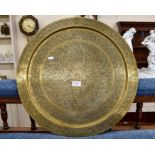 Indian floral-engraved circular brass tray
