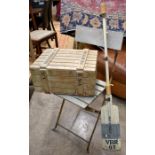 A shop display wooden ladder to/w a painted wine crate, folding chair and painted oar mounted with