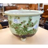 Chinese celadon-glazed jardiniere with floral decoration