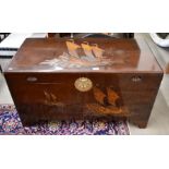 A mid 20th century Chinese stained hardwood and brass mounted blanket chest