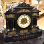 A late 19th century French architectural slate mantle clock