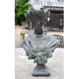 A reconstituted cast Art Nouveau style female bust, bronzed finish